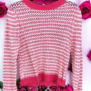 Wayf Open Knit Sweater Pink Rib Cuff Hem and Neckline Size Small